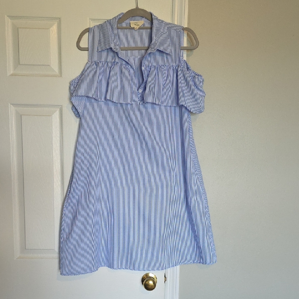Love Women's Cold Shoulder Blue Striped Dress